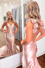 Load image into Gallery viewer, Trendy Mermaid Sweetheart Navy Blue Long Prom Dress with 3D Flowers
