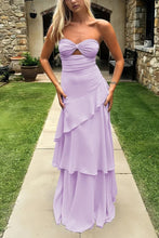 Load image into Gallery viewer, Trendy Mermaid Sweetheart Yellow  Long Prom Dress with Ruffles Keyholes