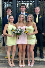 Load image into Gallery viewer, Trendy Sheath Sweetheart Pink Satin Short Homecoming Dress with Slit
