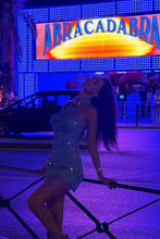 Load image into Gallery viewer, Turquoise Blue Halter Neck Beaded Mini Homecoming Dress with Keyhole Cutout