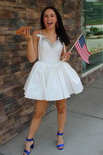 Load image into Gallery viewer, Unique Design A Line Spaghetti Straps Blue Short Homecoming Dress with Beading
