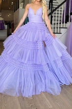 Load image into Gallery viewer, Gorgeous A Line Spaghetti Straps Lilac Long Prom Dress with Ruffles