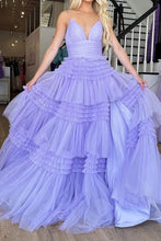 Load image into Gallery viewer, Gorgeous A Line Spaghetti Straps Lilac Long Prom Dress with Ruffles