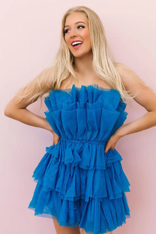 Hot Selling A Line Strapless Short Tulle Homecoming Dress