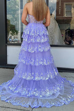 Load image into Gallery viewer, Gorgeous A Line One Shoulder Lilac Corset Prom Dress with Ruffles Lace