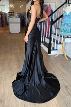 Load image into Gallery viewer, Hot Mermaid Strapless Corset Black Long Prom Dress with Split Front