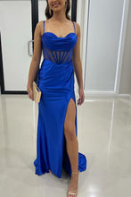 Load image into Gallery viewer, Royal Blue Mermaid Lace Up Long Satin Prom Dress With Split
