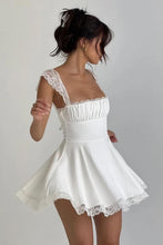 Load image into Gallery viewer, White Lace Trim A-Line Square Neck Homecoming Dress with Corset Back