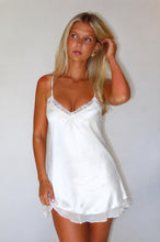 Load image into Gallery viewer, Cute A Line Spaghetti Straps White Satin Mini Dress with Lace