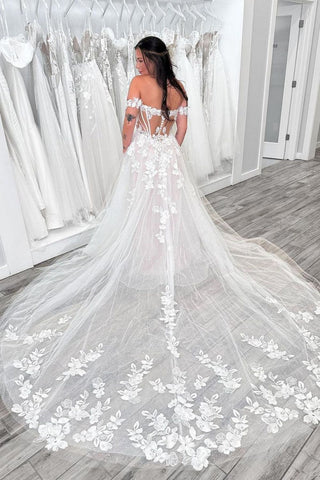 Gorgeous A Line Off the Shoulder White Wedding Dress with Appliques