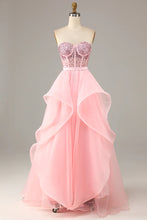 Load image into Gallery viewer, Princess A Line Sweetheart Black Corset Prom Dress with Beding
