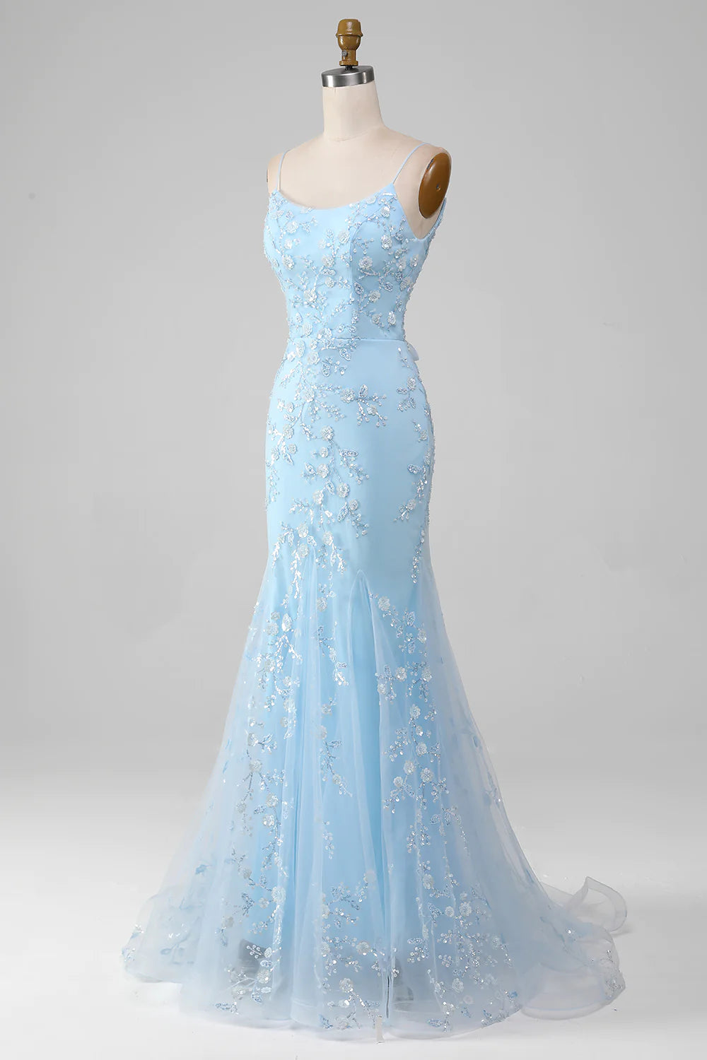 Luuvis Sparkly Light Blue Mermaid Lace Up Long Prom Dress With Sequined Appliques Luuvis Sparkly Light Blue Mermaid Lace Up Long Prom Dress With Sequined Appliques