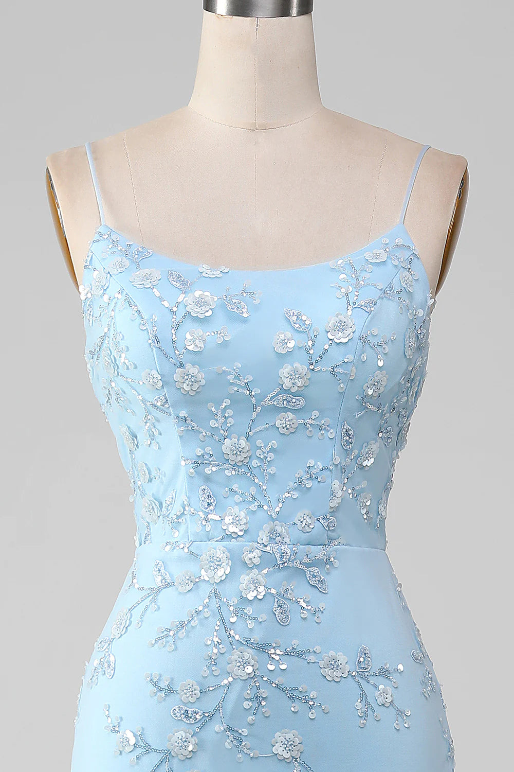 Luuvis Sparkly Light Blue Mermaid Lace Up Long Prom Dress With Sequined  Appliques