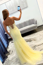 Load image into Gallery viewer, Trendy Mermaid Sweetheart Yellow Long Prom Dress with Appliques