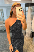 Load image into Gallery viewer, Hot Pink Mermaid Glitter One-Shoulder Backless Prom Dress With Sequins
