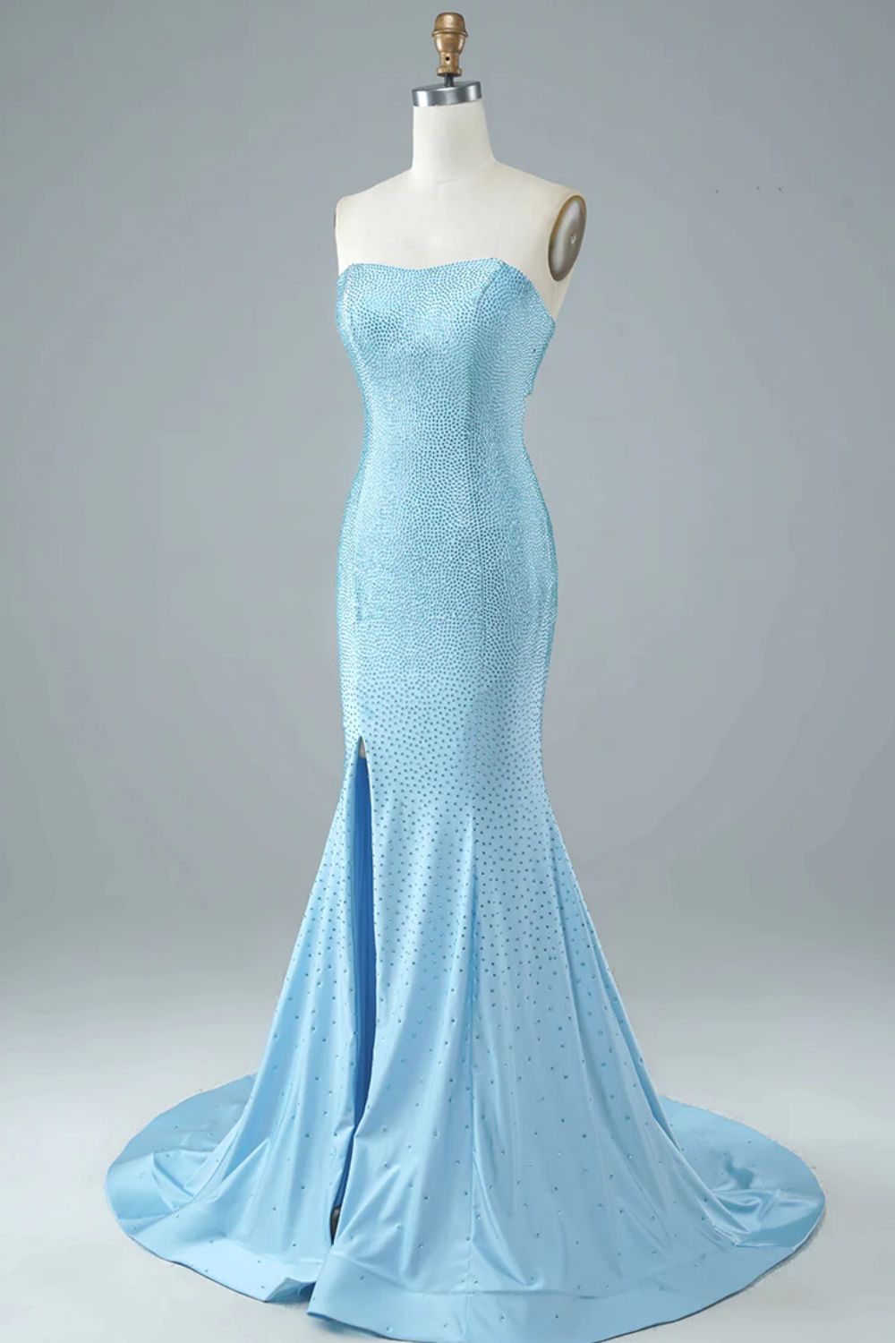 Luuvis Women Evening Dress Sexy Tight Strapless Light Blue Long Prom Dress