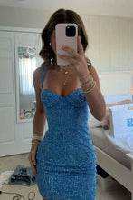 Load image into Gallery viewer, Bling Sheath Sweetheart Red Short Homecoming Dress with Beading
