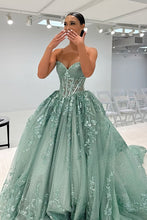 Load image into Gallery viewer, Beautiful A Line Sweetheart Green Corset Prom Dress with Appliques
