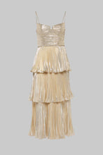 Load image into Gallery viewer, Sparkly A Line Sweetheart Champagne Tea Length Party Dress with Ruffles
