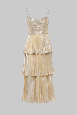 Sparkly A Line Sweetheart Champagne Tea Length Party Dress with Ruffles