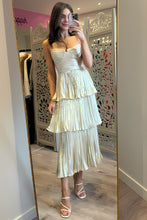 Load image into Gallery viewer, Sparkly A Line Sweetheart Champagne Tea Length Party Dress with Ruffles
