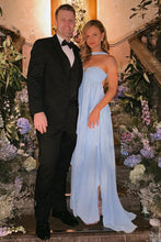 Load image into Gallery viewer, Chic A Line Halter Neck Pink Long Prom Dress with Ruffles
