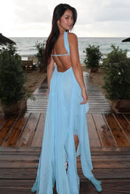 Load image into Gallery viewer, Chic A Line Halter Neck Pink Long Prom Dress with Ruffles
