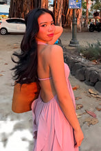Load image into Gallery viewer, Chic A Line Halter Neck Pink Long Prom Dress with Ruffles
