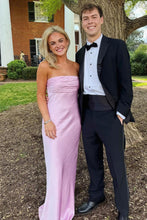 Load image into Gallery viewer, Simple Sheath Strapless Pink Long Prom Dress with Ruched
