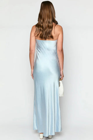 Trendy Sheath Strapless Blue Long Party Dress with Bowknot
