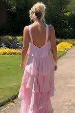 Load image into Gallery viewer, Princess A Line Halter Neck Pink Long Prom Dress with Ruffles
