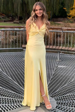 Load image into Gallery viewer, Chic A Line Spaghetti Straps Yellow Long Party Dress with Split Front
