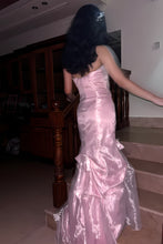 Load image into Gallery viewer, Princess Mermaid Strapless Pink Long Prom Dress with Ruffles
