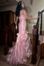 Load image into Gallery viewer, Princess Mermaid Strapless Pink Long Prom Dress with Ruffles
