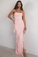Load image into Gallery viewer, Fashion Sheath Strapless Pink Long Prom Dress with Ruffles
