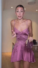Load and play video in Gallery viewer, Charming A Line Spaghetti Straps Lilac Short Homecoming Dress with Lace