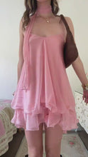Load and play video in Gallery viewer, Blush Pink Chiffon Tiered Ruffle Babydoll Homecoming Dress with Spaghetti Straps