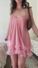 Load and play video in Gallery viewer, Blush Pink Chiffon Tiered Ruffle Babydoll Homecoming Dress with Spaghetti Straps