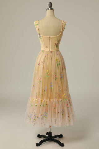 A Line Sweeheart Champagne Prom Dress with Embroidery
