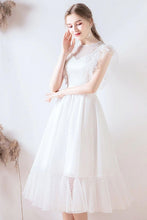Load image into Gallery viewer, A Line Jewel White Formal Dress with Lace Ruffles
