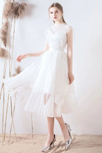 Load image into Gallery viewer, A Line Jewel White Formal Dress with Lace Ruffles
