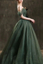 Load image into Gallery viewer, Elegant A Line Off the Shoulder Dark Green Long Prom Dress