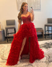 Load image into Gallery viewer, Sweetheart High-Low Tiered Long Prom Dress With Beading
