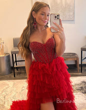 Load image into Gallery viewer, Sweetheart High-Low Tiered Long Prom Dress With Beading
