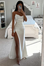 Load image into Gallery viewer, Mermaid Sweetheart White Long Prom Dress with Split Front