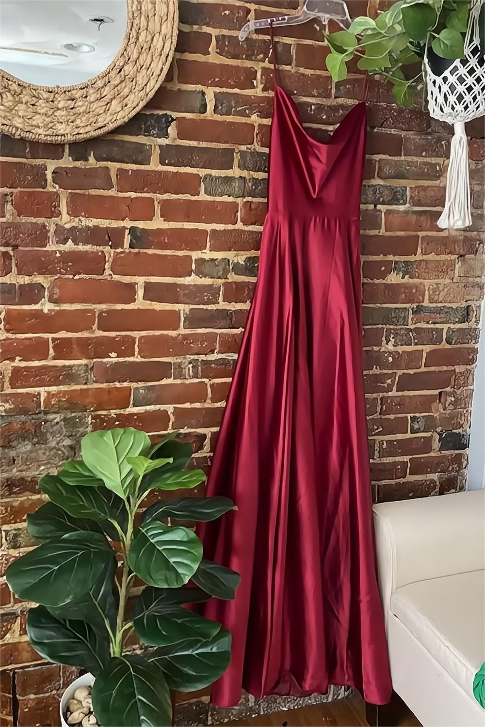 A Line Spaghetti Straps Burgundy Long Prom Dress with Split Front Luuvis A Line Spaghetti Straps Burgundy Long Prom Dress with Split Front Luuvis