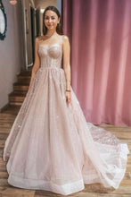 Load image into Gallery viewer, Princess A Line Spaghetti Straps Pink Long Prom Party Dress