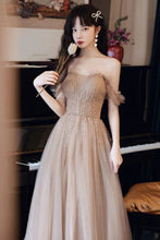 Load image into Gallery viewer, Elegant A Line Off the Shoulder Champagne Floor Length Formal Dress