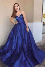 Load image into Gallery viewer, Princess A Line Sweetheart Navy Blue Long Prom Dress