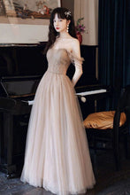 Load image into Gallery viewer, Elegant A Line Off the Shoulder Champagne Floor Length Formal Dress
